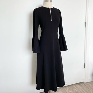 Tibi | Structured Crepe V-Neck Ruffle Sleeve Midi Dress